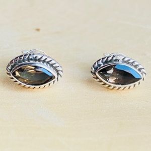 Smoky Quartz Gemstone Stud Earrings Brown Crystal Studs